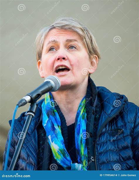 Labour MP Yvette Cooper Speaking at the Women`s March Rally in Trafalgar Square, London, UK ...