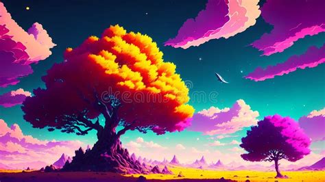 Beautiful Wallpaper of a Sunset with Beautiful Trees in Anime Style ...