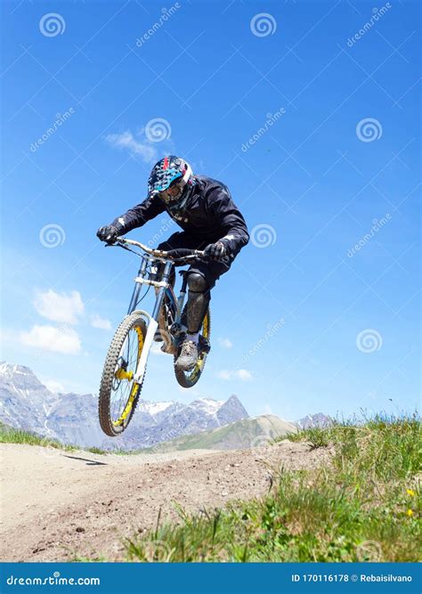 Descent with Mountain Bike on a Trail Stock Photo - Image of outdoors ...