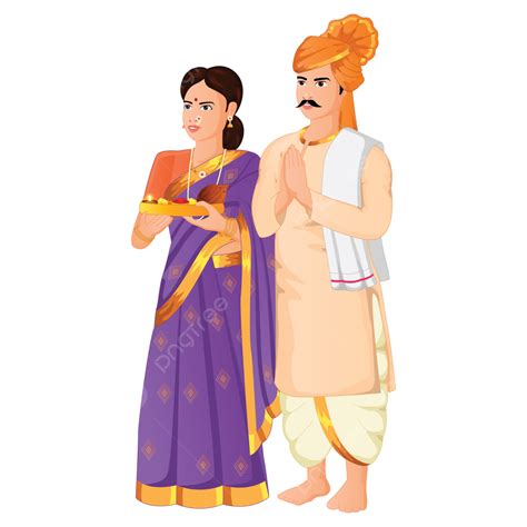 Indian Saree Vector PNG Images, Indian Couple Standing With Traditinal ...