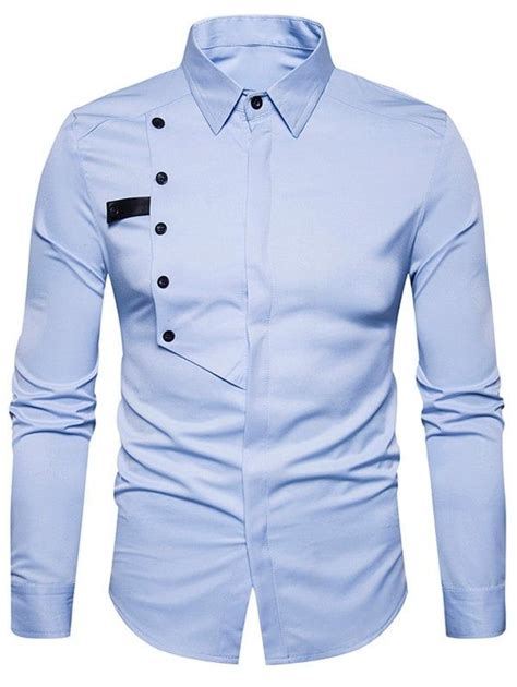 Cover Placket Buttons Design Shirt - LIGHT BLUE XL | Stylish shirts men, Men fashion casual ...