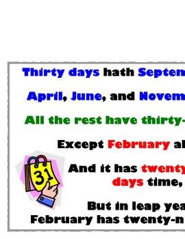 Thirty Days Hath September poem by Beth Ohlson | TpT