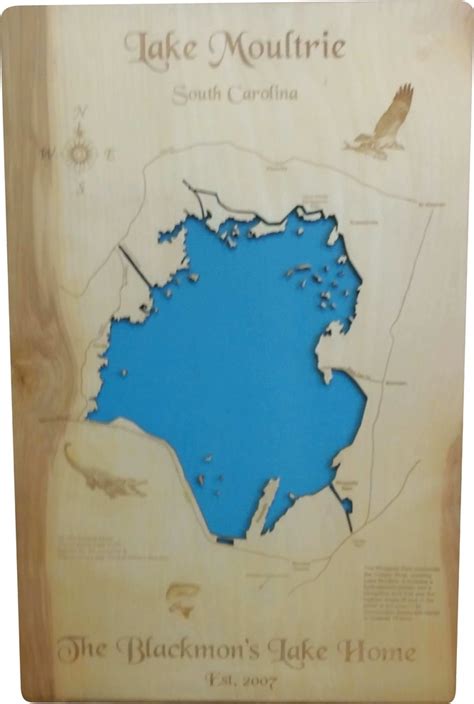 Lake Moultrie, South Carolina-Wood Lake Map, Medium - Contemporary - Wall Accents - by PhD's | Houzz