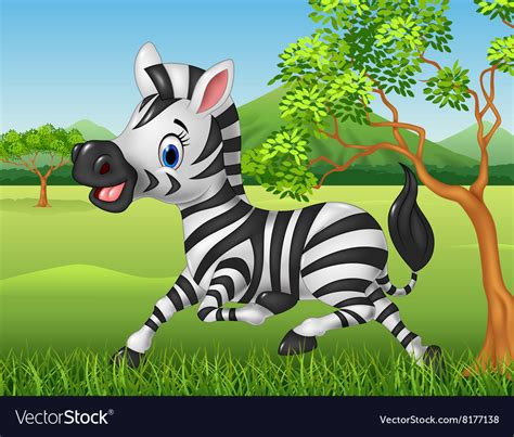 Happy zebra running in the jungle Royalty Free Vector Image