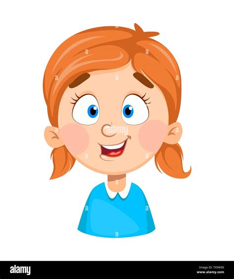 Face expression of cute little girl, smiling. Emotion of pretty girl cartoon character. Vector ...