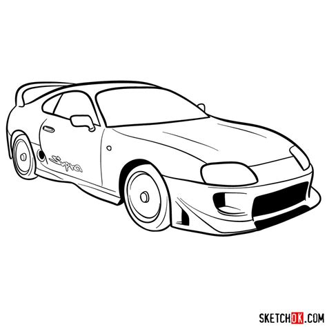 How to draw 1993 Toyota Supra in 12 steps - Sketchok easy drawing guides