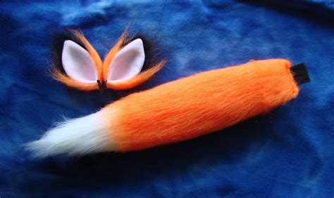 Fox Costume Set Tail and Ears Orange Black and White Fur