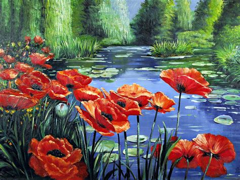 Beautiful Chinese Paintings: Beautiful Summer Pond Chinese Oil Painting