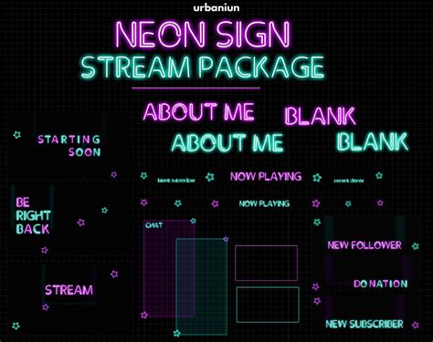 Neon Twitch Overlay Animated Package, Light Stream Package, Dark, Stars, Aesthetic, Lofi, Night ...