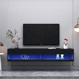 EYIW LED Light 180 Wall Mounted Floating Media 80'' TV Stand with Push-Click Door Opening System ...
