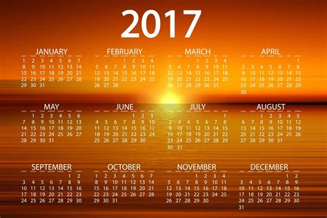 Download New Year 2017 Holiday Sunset Orange (Color) Misc Calendar HD Wallpaper