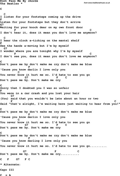 Song lyrics with guitar chords for Don't Pass Me By - The Beatles