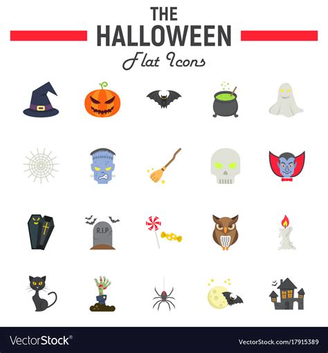 Halloween flat icon set scary symbols collection Vector Image