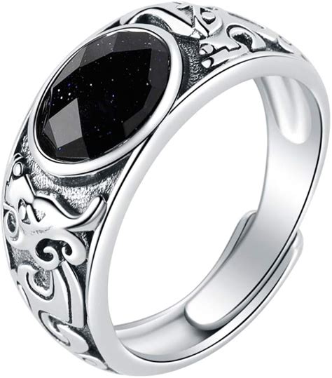 SA SILVERAGE Anillo de boda de plata de ley 925 con ágata negra para ...