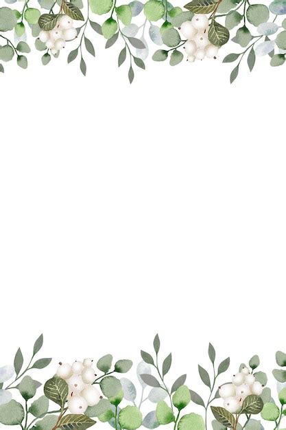 Premium Photo | Watercolor winter greenery wedding template Floral border with pastel green and ...