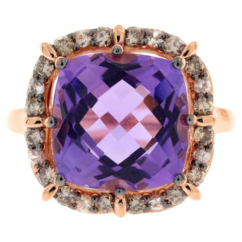 Roberto Ricci Checkerboard Cushion Cut Amethyst Ring with Halo in 14K ...