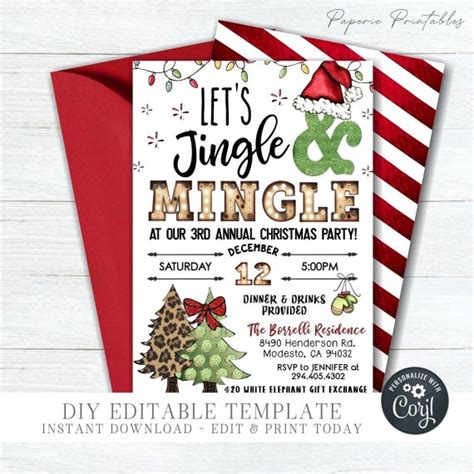 EDITABLE Jingle & Mingle Christmas Party Template Trendy | Etsy