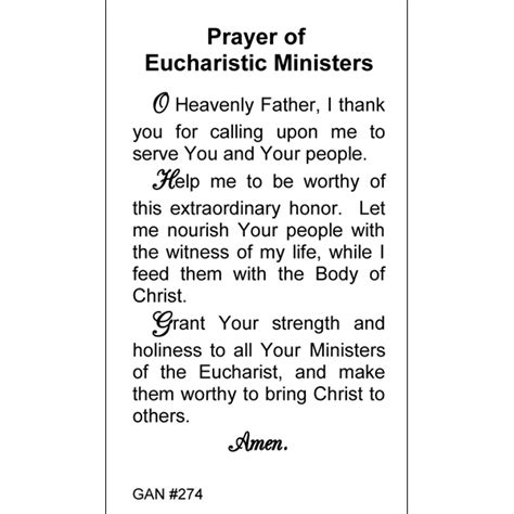 Eucharistic Ministers Prayer Card – Inspired Prayer Cards