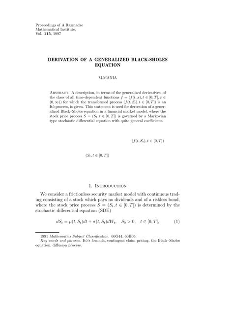 (PDF) Derivation of a generalized Black-Scholes equation