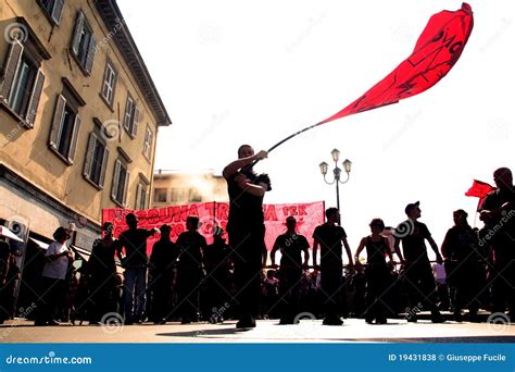 Activist with red flag editorial stock photo. Image of government ...