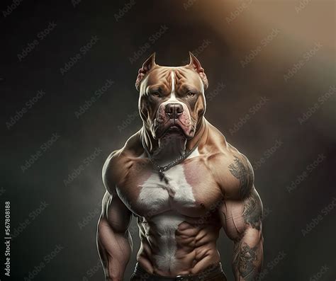 Bodybuilding American Pit Bull Terrier dog, ears cropped, muscular ...