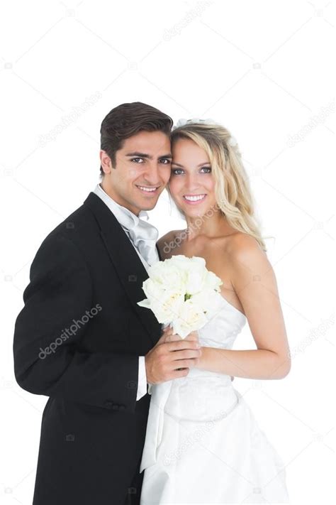 Sweet married couple posing holding a white bouquet Royalty Free Stock Photos , #SPONSORED, # ...