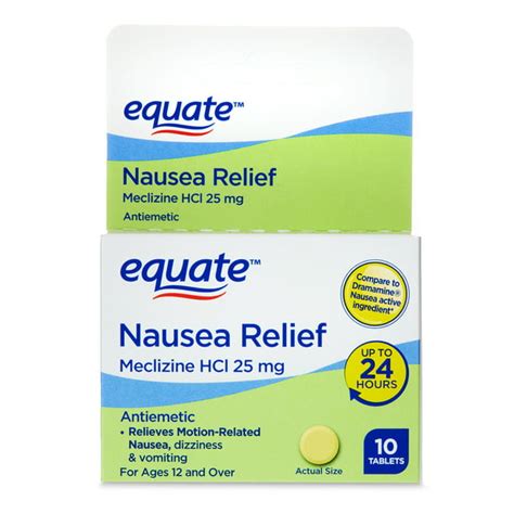 Equate Nausea Relief Meclizine HCl Tablets, 25 mg, 10 Count - Walmart.com