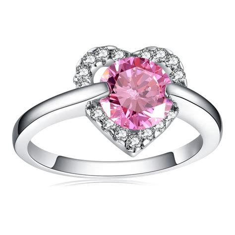 Fashion Heart Shaped Rings For Women 2 Colors AAA Cubic Zirconia Jewelery Engagement Rings ...