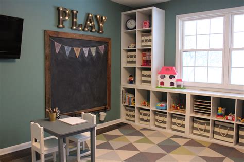 Playroom - chalkboard - marquee letters- Ikea Kallax shelves- toy ...