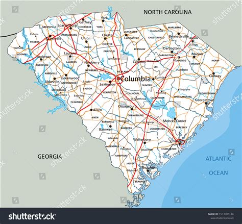 High Detailed South Carolina Road Map Stock Vector (Royalty Free ...