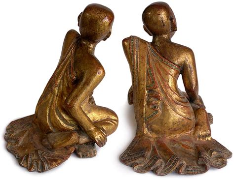 Pair of Antique Burmese Carved Buddhist Sangha Wood Monk Statues