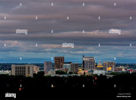 Dramatic sky over Boise City skyline at night Stock Photo - Alamy