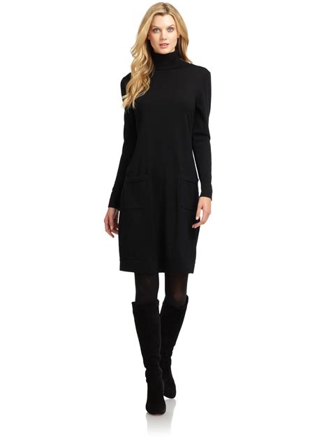 Lafayette 148 New York Merino Wool Turtleneck Sweater Dress in Black | Lyst