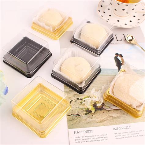 100pcs=50sets 6.8*6.8*4cm Mini Size Clear Plastic Cake boxes Muffin Container Food Gift ...