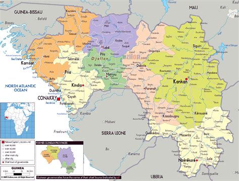 Large political and administrative map of Guinea with roads, cities and ...