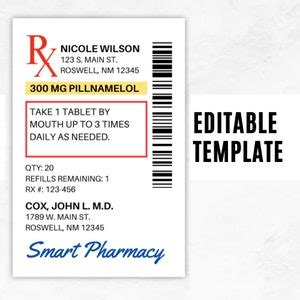 Prescription Label Template Editable RX Bottle Label Template Party Favor Fun Pill Bottle Label ...