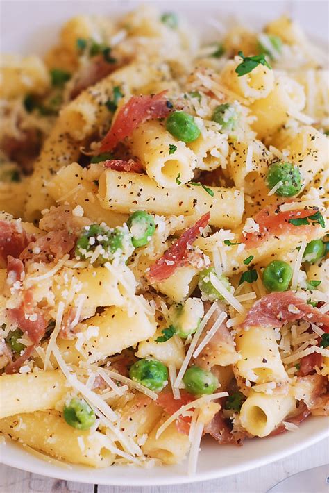 Prosciutto Pasta with Peas and Parmesan Cheese - Our Healthy Lifestyle