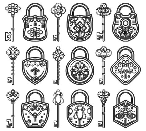 Free Vector | Vintage antique old locks set with different classic keys ...