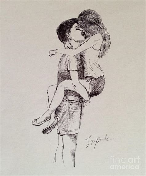 Kissing Couple and the Passion Drawing by Sarah Park - Pixels