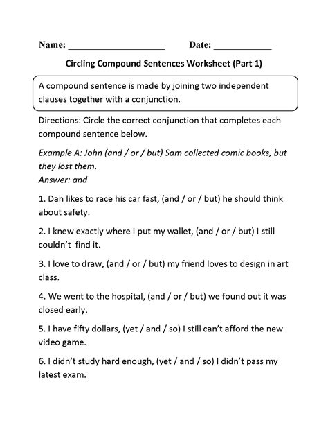 Compound Sentences Worksheet First Grade - Foto Kolekcija