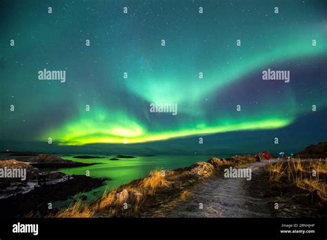 Northern lights showing above coast close to Andenes Lighthouse ...