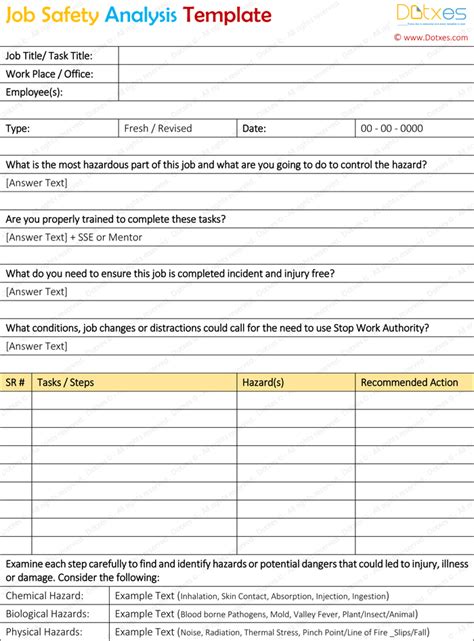 Job Safety Analysis Template for Microsoft® Word - Dotxes