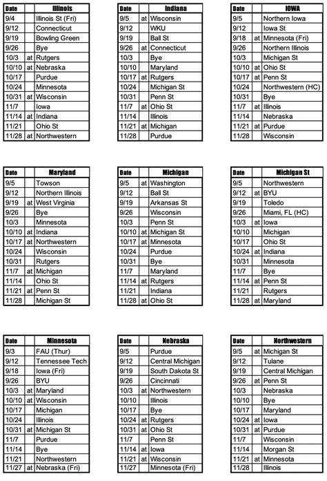 Printable Big Ten 2021 Fb Schedule