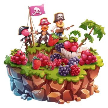 Cartoon Funny Berry Pirates And Corsairs On Island, Cartoon, Funny, Berries PNG Transparent ...