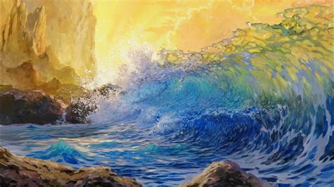 Painting A Transparent Crashing Wave At Sunset - YouTube