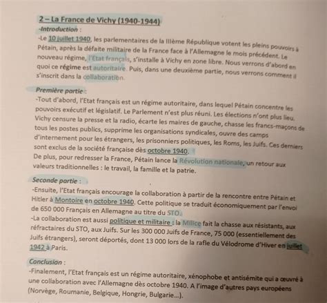 comment faire un développement construit présentez le régime de Vichy et sa politique de ...