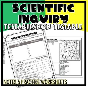 Testable vs Non-testable Scientific Inquiry Questions Notes & Practice Worksheet