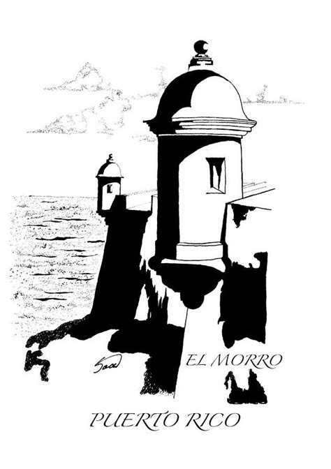 a black and white drawing of a lighthouse with the words el morro ...