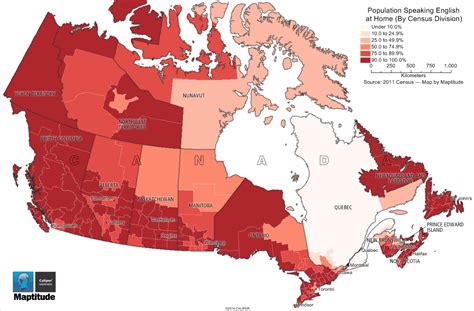 Maptitude infographic of where English, French, and other languages are most prevelant in Canada ...