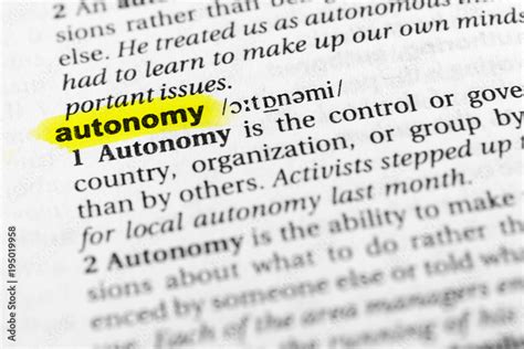 Highlighted English word "autonomy" and its definition in the ...